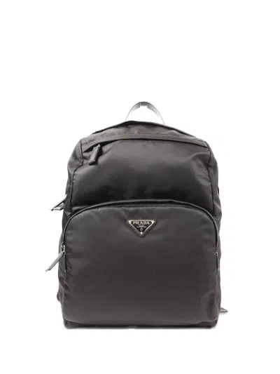 Pre-owned Prada Re-nylon Saffiano Leather Backpack In Black