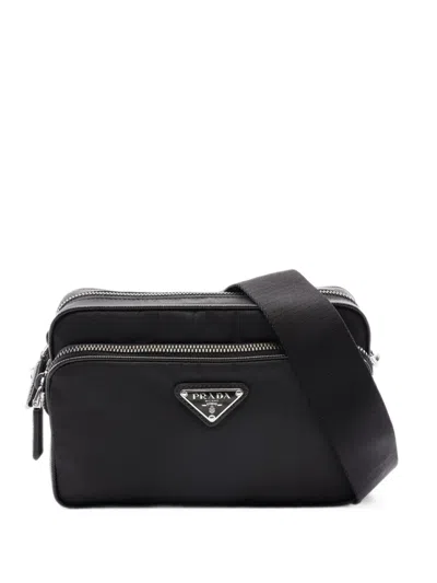 Pre-owned Prada Re-nylon Saffiano Leather Shoulder Bag In Black