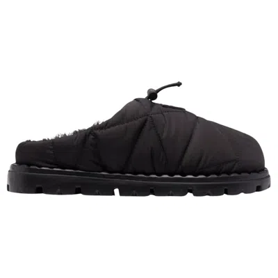 Pre-owned Prada Re-nylon Shearling-lined Mules It39 In Black