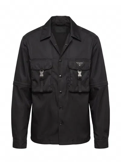 Prada Renylon Shirt Jacket Collared Adjustable Cuffs Flap Pockets
