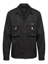 Prada Logo Patch Long-sleeved Shirt In Black