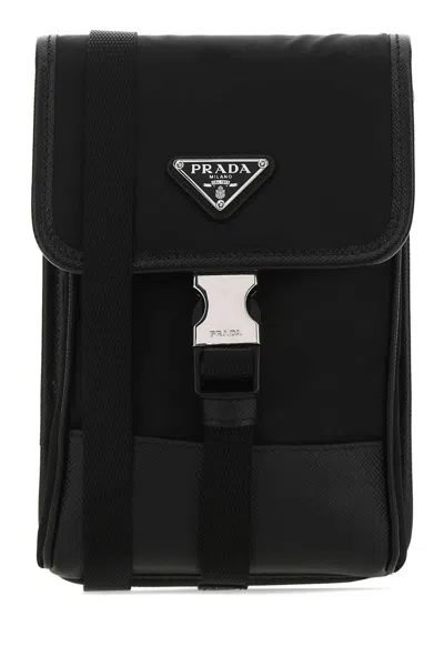Prada Re-nylon Shoulder Strap Phone Wallet In Black