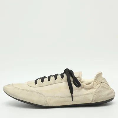 Pre-owned Prada Re-nylon Size 39 White Nylon And Suede Collapse Sneakers