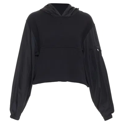 Pre-owned Prada Re-nylon Sleeve Triangle Logo Cotton Cropped Hoodie In Black