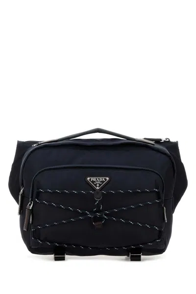Prada Re-nylon Speedrock Belt Handbag With Pouch, 28 X 23 X 15 Cm In Blue