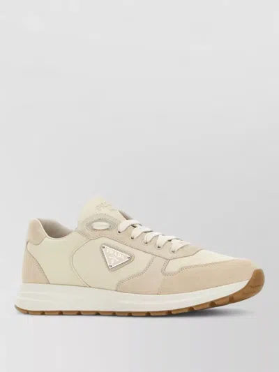 Prada Renylon Suede Prax Sneakers Round Toe Sole In Neutral