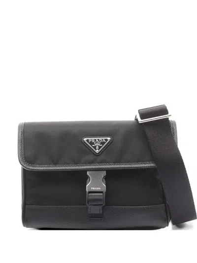 Pre-owned Prada Re-nylon Tessuto Saffiano Shoulder Bag In Black