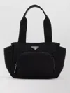 Prada Renylon Tote Bag Rectangular Top Handles In Black