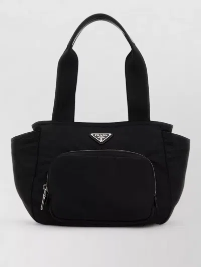 Prada Renylon Tote Bag Rectangular Top Handles In Black