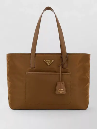 Prada Renylon Tote Bag Top Handles Tag In Brown