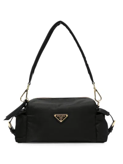 Prada Re-nylon Tote Bag With Logo Plate In Black