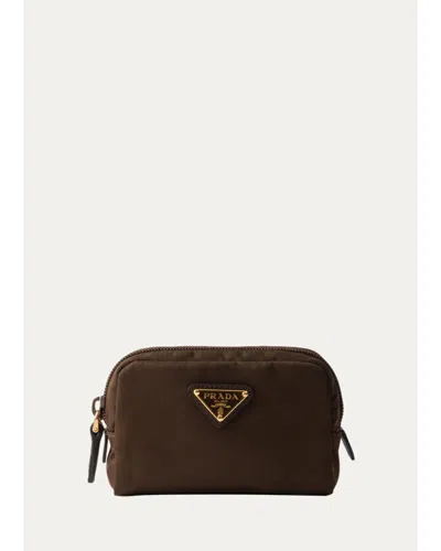 Prada Re-nylon Travel Pouch Bag In Burnt Brown