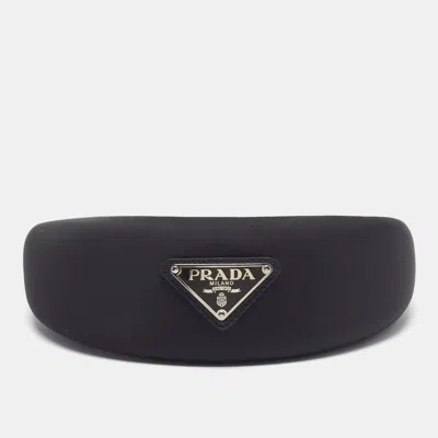 Pre-owned Prada Re-nylon Triangle Logo Black Wide Headband