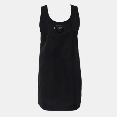 Pre-owned Prada Re-nylon Triangle Logo Dress It 42 In Black