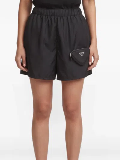 Pre-owned Prada Re-nylon Triangle-pocket Shorts In Black