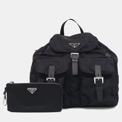 Pre-owned Prada Re-nylon Two-pocket Backpack (1bz811) In Black