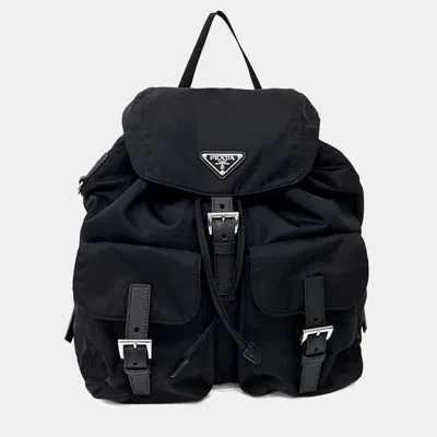 Pre-owned Prada Re-nylon Two-pocket Backpack In Black