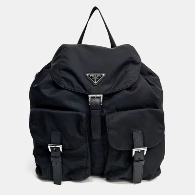 Pre-owned Prada Re-nylon Two-pocket Backpack In Black
