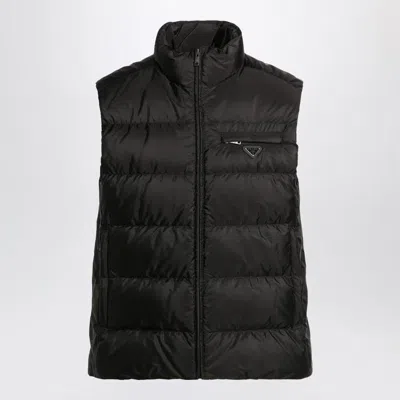 Prada Padded Re-nylon Vest With Stand Collar And Front Zip In Black