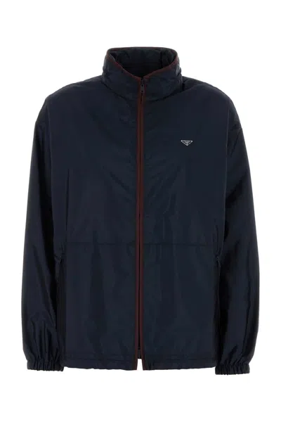 Prada Re-nylon Windbreaker Jacket In Blue