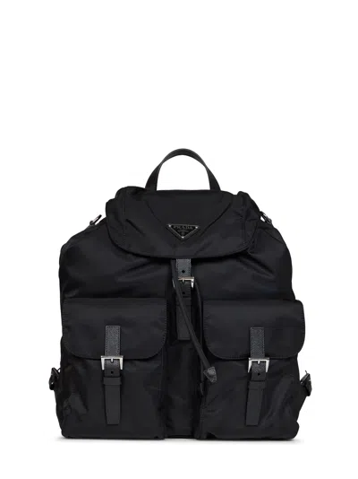 Prada Re-nylon With Saffiano Leather Trim Backpack In Black
