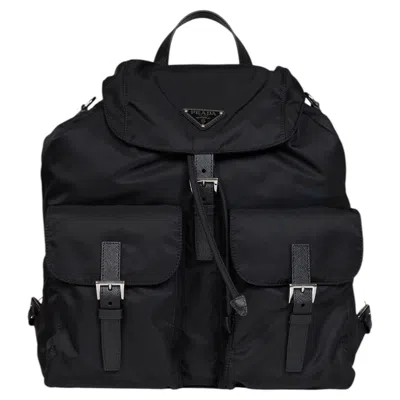 Pre-owned Prada Re-nylon With Saffiano Leather Trim Backpack � Black