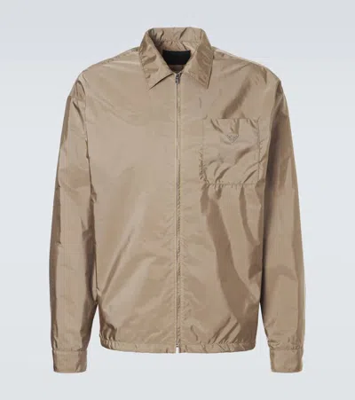 Prada Re-nylon Zip-up Shirt In Brown