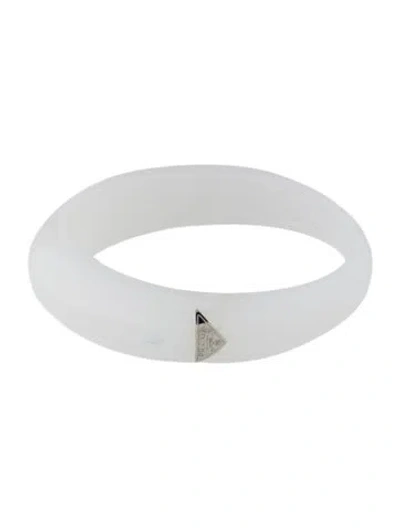 Pre-owned Prada Resin Logo Bangle Bracelet, 8.75" In White