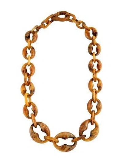Pre-owned Prada Resin Tortoiseshell Oversized Collar Necklace, 32" In Brown/yellow