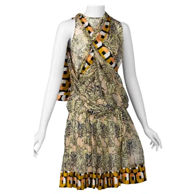 Pre-owned Prada Resort 2010 Silk Multi-style Open Back Mini Dress In Brown