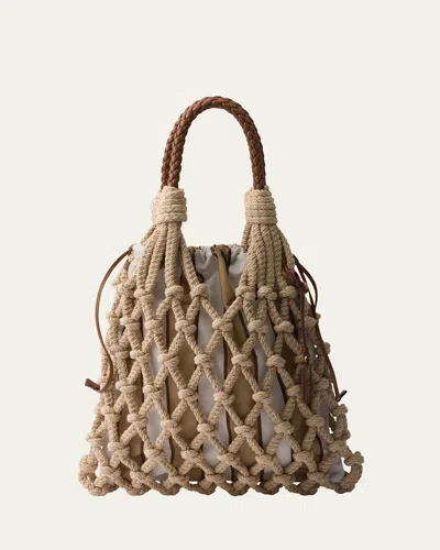 Prada Rete Macrame Shoulder Bag In Brown