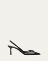 Prada 75 Logo Leather-trimmed Slingback Pumps In Nero