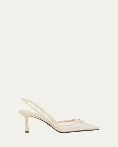 Prada Rete Nylon Mesh Slingback Pumps In Travertino
