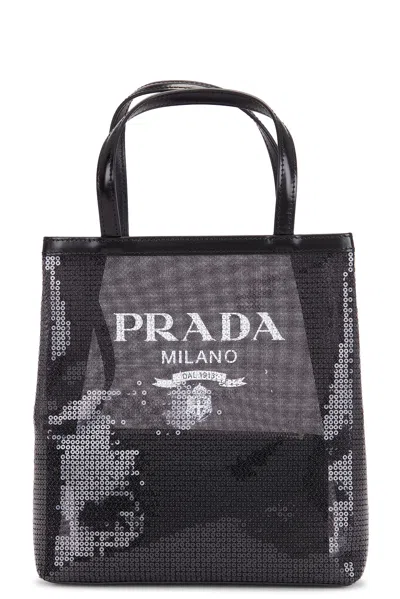 Pre-owned Prada Rete Paillettes Tote Bag In Black