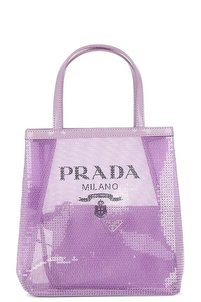 Pre-owned Prada Rete Paillettes Tote Bag In Purple