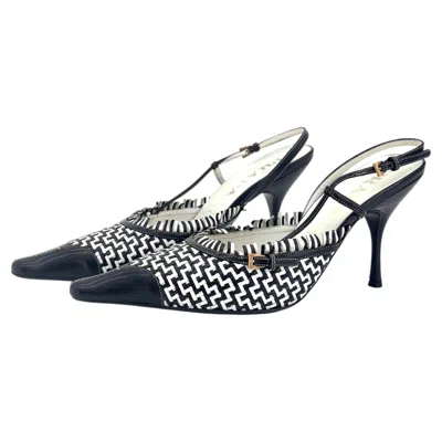 Pre-owned Prada Retro Vintage Cap Toe Mini Buckle Fringe Embellished Slingback Pumps 37 In Black