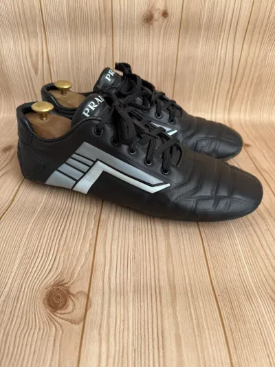 Pre-owned Prada Rev Leather Trainers Shoes In Black