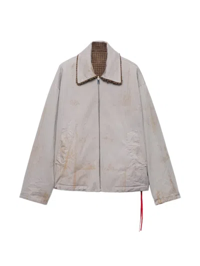 Prada Reversible Antiqued Twill And Houndstooth Check Blouson Jacket In Gray
