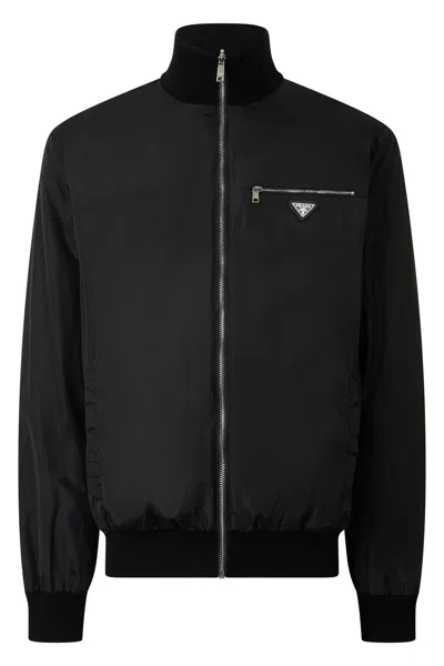 Prada Reversible Bomber In Technical Fabric In Black