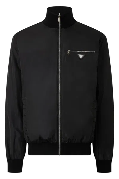 Prada Reversible Bomber In Technical Fabric In Black
