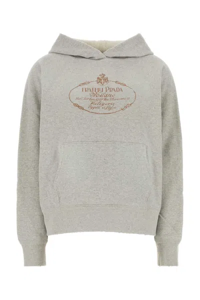 Prada Reversible Cotton Sweatshirt With Cashmere Blend Lining In Gray