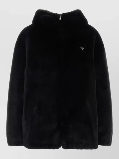 Prada Reversible Eco Fur Hooded Jacket In Black