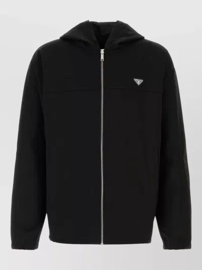 Prada Stretch Technical Fabric Zipper Sweatshirt In Black