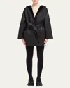 Prada Reversible Hooded Shearling Wrap Coat In Nero