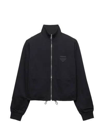 Prada Cotton Reversible Jacket High Collar Cropped In Black