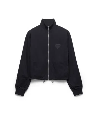 Prada Reversible Jersey Zipper Jacket With Hood In Black