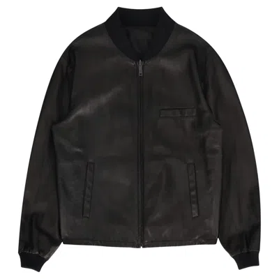 Pre-owned Prada Reversible Lambskin Leather & Nylon Bomber Jacket In Black