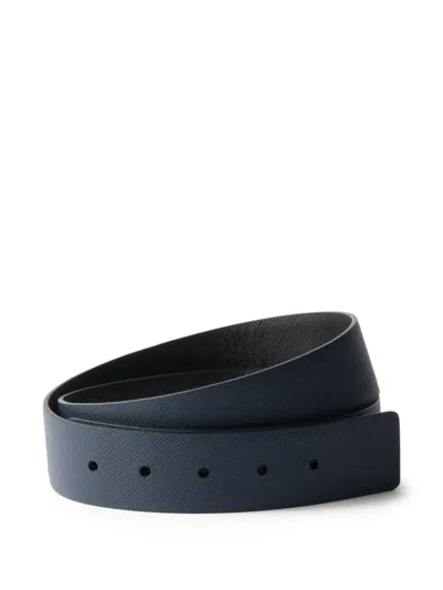 Prada Reversible Leather Belt In Blue