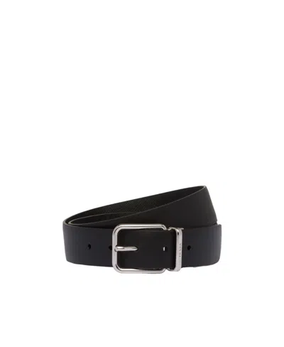 Prada Reversible Leather Belt In Black