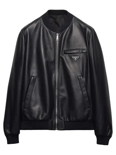 Prada Reversible Nappa Bomber Jacket In Black